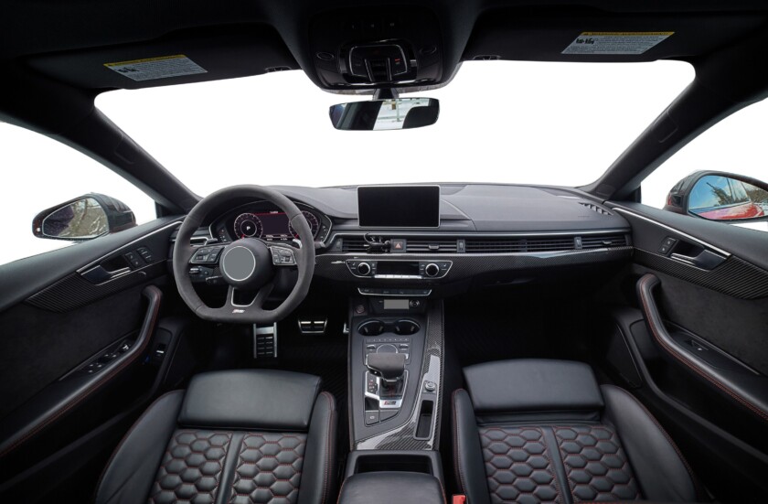 Inside moden car background, luxury car interior elements wallpaper. Empty car with transparent outside background, png illustration. Black leather car interior