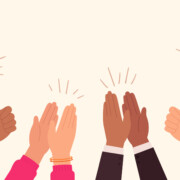 Human hands clapping. People crowd applaud to congratulate success job. Hand thumbs up. Business team cheering and ovation vector concept. Illustration support celebration, appreciation friendship
