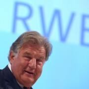 epa03188073 RWE CEO Juergen Grossmann speaks at the general meeting of the energy giant RWE in Essen, Germany, 19 April 2012. Grossmann who will leave the company on 30 June 2012 said 2011 was a difficult business year for us, with some significant earnings shortfalls. The operating result fell by 24 per cent to 5.8 billion euors. Earnings Before Interest, Taxes, Depreciation and Amortization (EBITDA) decreased by 18 per cent. Recurrent net income, the basis for determining our dividend, declined by 34 per cent to 2.5 billion euros. EPA/FEDERICO GAMBARINI