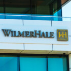 WilmerHale sign, logo on the office facade of Wilmer Cutler Pickering Hale and Dorr LLP an American law - Palo Alto, California, USA - 2022