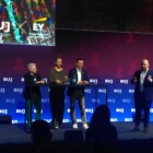 Präsentation der gemeinsamen Studie von BUJ und EY Law auf dem Unternehmensjuristenkongress 2025 in Berlin, v.l: Jutta Löwe (Continental Reifen), Dr. Vera Rödel (Merck), Dr. Peter Schichl (Deutsche Telekom), Tamay Schimang (EY Law)